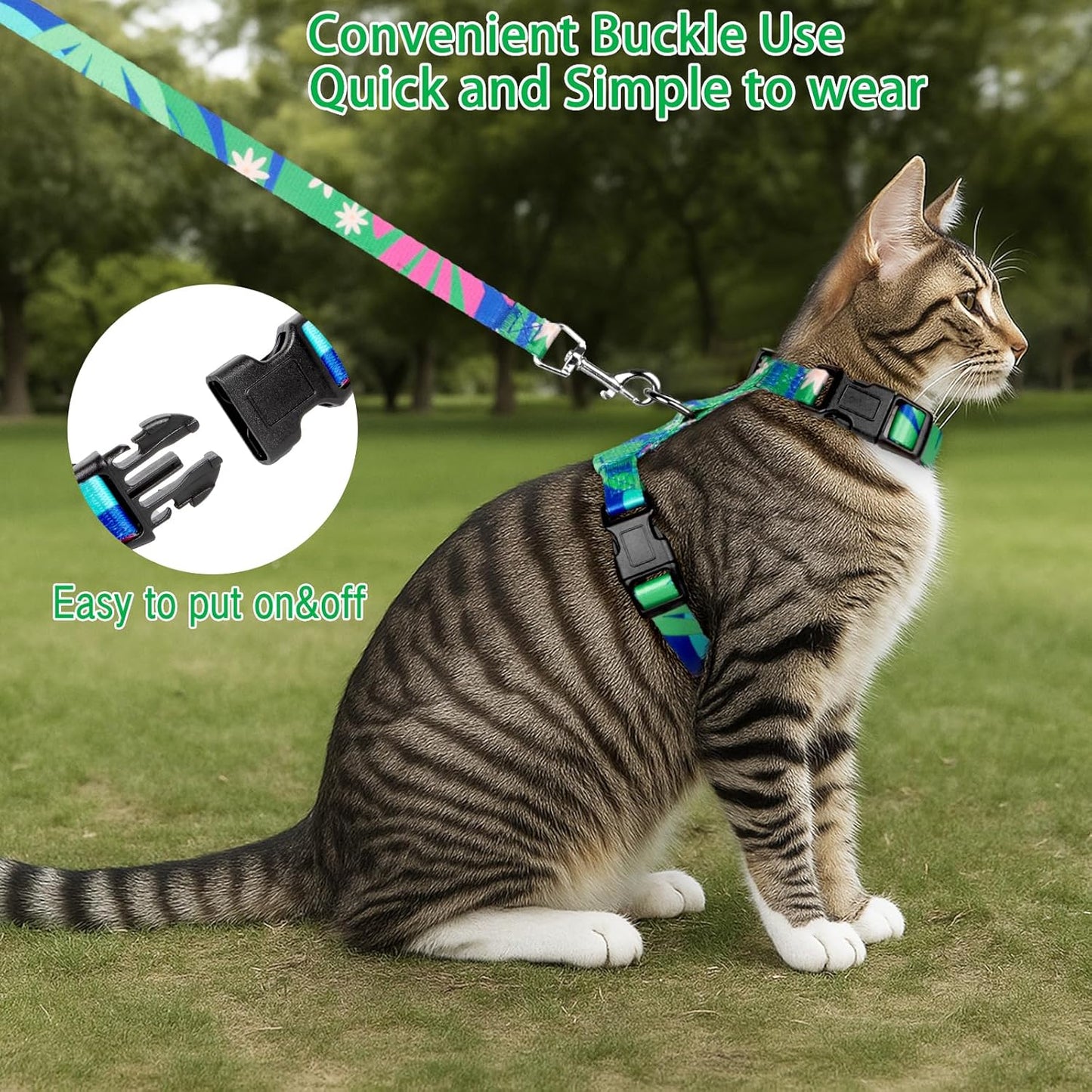 Cat Harness and Leash Set, Escape Proof Cat Harness, Comfortable Soft Lightweight Cat Leash, Use Safe and Easy, Outdoor Walking Travel Kitten Harness for Small Medium Large Cats