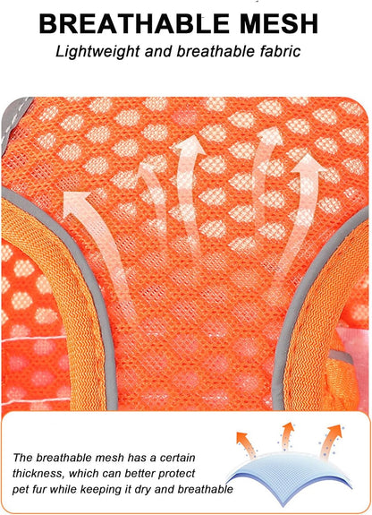 XXS Orange Soft Mesh Dog Harness and Leash Set,No Escape Puppy Harnesses for Training Walking， Reflective Adjustable Puppy Vest for Small Medium Dogs, Cats (Orange, XXS)