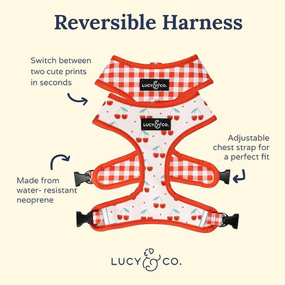 Lucy & Co. Cheery Cherries, Cute Reversible Dog Harness Walking Halter - Best Designer Pet Harnesses for XS - XL Dogs - Padded Adjustable Vest for Easy Walking (Large)