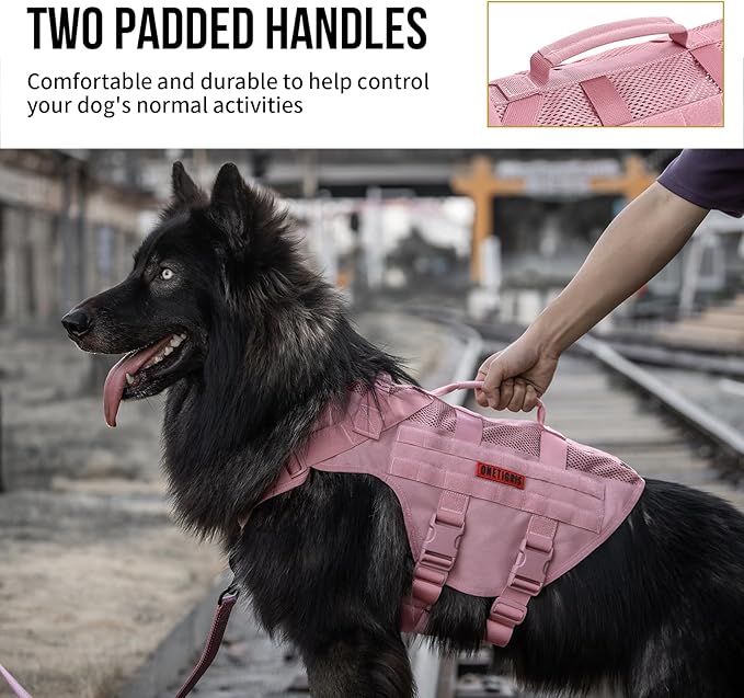 OneTigris Tactical Dog Harness for Small Dogs, No Pull Small Dog Vest Harness with Handles Breathable Military Dogs Molle Vest, Harness for Walking Hiking Training