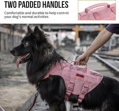 OneTigris Tactical Dog Harness for Small Dog, No Pull Small Dog Vest Harness with Handles Breathable Military Molle Vests for Walking Hiking Training (Pink, Large)