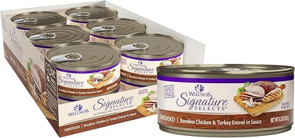 Wellness CORE Signature Selects Shredded Adult Wet Cat Food, Natural, Protein-Rich, Grain Free, 5.3 Ounce, 12 Pack (Chicken & Turkey)