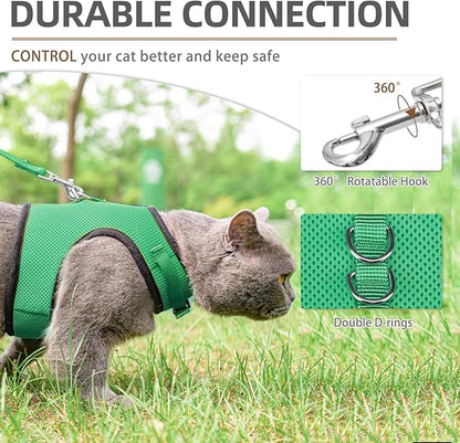 PUPTECK Soft Mesh Cat Vest Harness and Leash Set Puppy Padded Pet Harnesses Escape Proof for Cats Small Dogs Rabbits Bunny, Deep Green XL