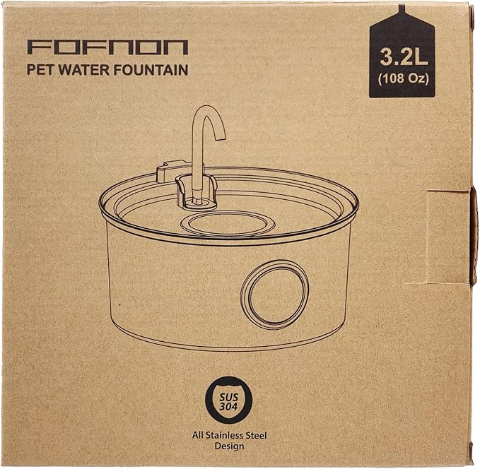 Cat Water Fountain Stainless Steel: Cat Fountain for Drinking - 108oz/3.2L Pet Water Fountain for Cats Indoor - Quiet Water Fountain for Cats - Faucet Pet Fountain - for Small and Medium-Sized Pets