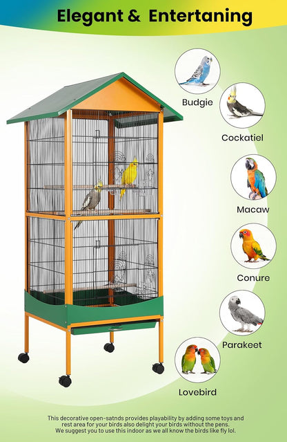 Garvee Bird cage, 66''H Extra Large Bird Cage, w/Removeble Tray, Waterproof Roof, Easy to Clean, Lockable Caster, Indoor& Outdoor Application for Conure,Macaw,Budgie,Cockatiel,Lovebirds,Parakeet
