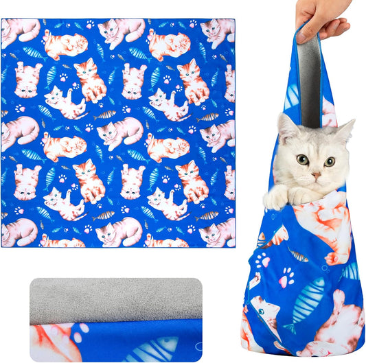 21.7“ Cat Wrap for Cutting Nails Self-Adherent Fabric Cat Wrap for Grooming Cat Restraint for Nail Clipping Anti-Escape Cat Calming Wrap Within 6lbs