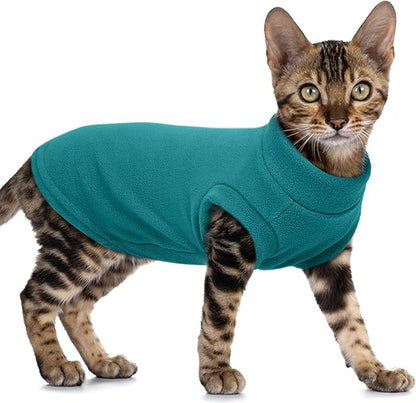 PUMYPOREITY Fleece Sphynx Cat Clothes, Warm Thick Cat Sweater, Soft Winter Coat for Hairless Cats, Cold Weather Pet Sweater for Dogs and Cats, Blue, XL