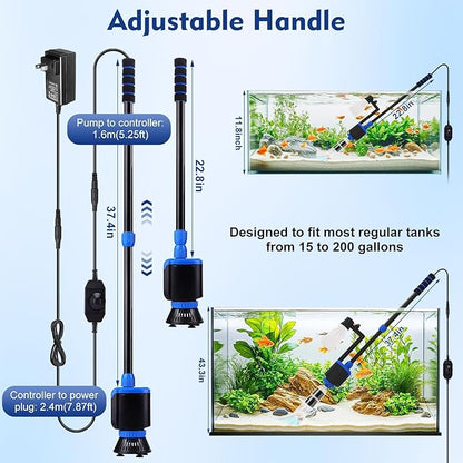 AQQA DC 36W Electric Aquarium Vacuum Gravel Cleaner 6-in-1 Multifunctional Fish Tank Cleaning Kit for Remove Dirt, Change Water, Wash Sand, Turtle Water Shower, Water Circulation with Adjustable Power