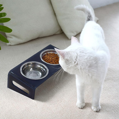 Tilted Raised Elevated Food and Water Bowls Stand for Cat or Small Dogs - Puppy's Clear Acrylic Stainless Steel Dishes Holder for Boy or Girl Pet,Modern,Durable and Easy to Clean by WBhonghui (Grey)