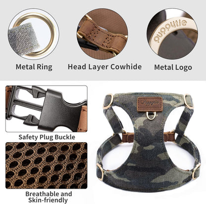 Dog Harness, No Pull Dogs Harness and Multi-Function Leash Set for Medium Dogs Easy Walk Everyday Adjustable Soft Dog Vest Harness Fashionable Dog Accessories Camouflage Green-M(16lb-35lb)