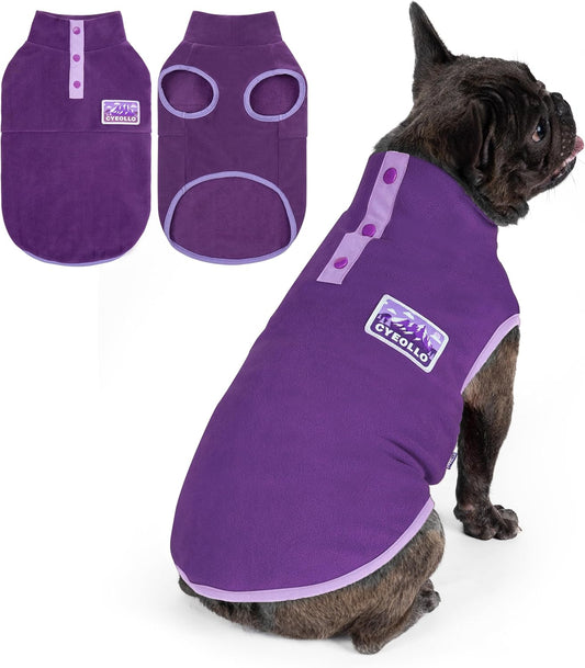 cyeollo Fleece Dog Sweater, Turtleneck Dog Sweatshirt Stretchy Pullover Fleece Vest Warm Winter Fall Clothes for Small Dogs Boy Girl Pet Apparel, Purple L