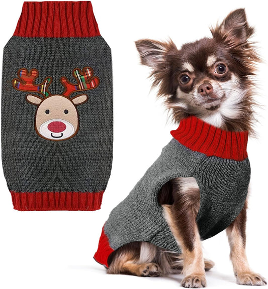PETCARE Reindeer Christmas Dog Sweater Gray Cat Sweater Vest Cartoon Elk Pet Holiday Dog Clothes Puppy Sweaters for Small Medium Large Dogs Cats Fall Winter Outfits Xmas Dogs Costume,XX-Small