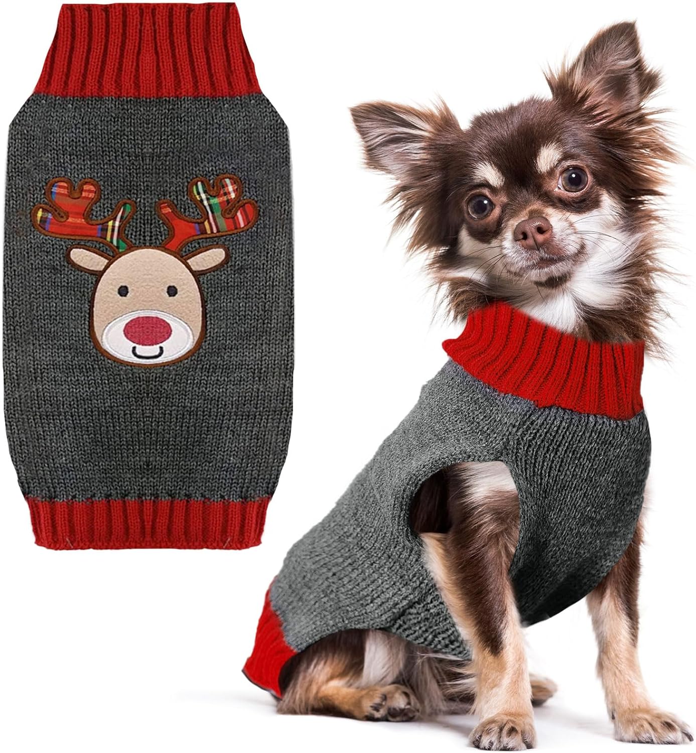 PETCARE Reindeer Christmas Dog Sweater Gray Cat Sweater Vest Cartoon Elk Pet Holiday Dog Clothes Puppy Sweaters for Small Medium Large Dogs Cats Fall Winter Outfits Xmas Dogs Costume,Small
