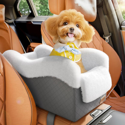 Portable Small Dog Seat for Car, Luxury Center Console Dog Car Seat Booster with Safety Tethers, Auti-Collapse Pet Travel Carseat for SUV, Truck (Dark Grey/White)