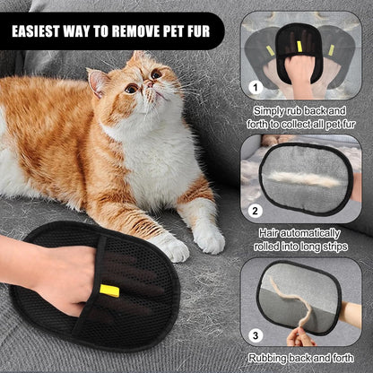 Pet Hair Removal Gloves for Cats and Dogs, Reusable Electrostatic Grooming Glove for Pet Hair Remover on Furniture, Carpet Clothing 2 Pcs