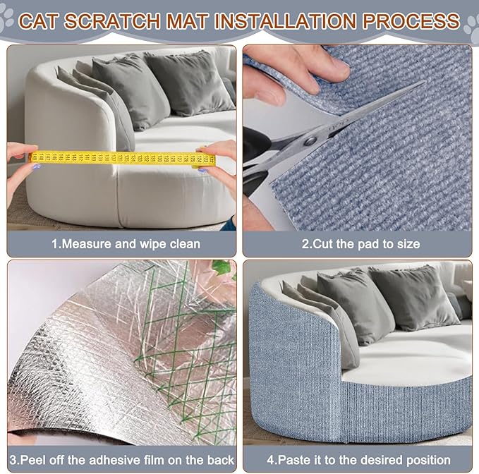 Cat Scratching Mat, 118.5"x15.9" Trimmable Self-Adhesive Cat Scratch Carpet, Couch Protector from Cats Claws, Furniture Corner Protectors for Cats, Indoor Furniture Protection for Chair (Light Gray)