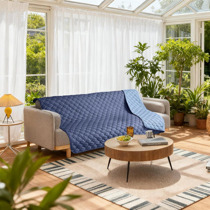 gogobunny 100% Double Sided Waterproof Dog Blanket Soft Pet Bed Cover Reversible Protect Furniture Couch Sofa Car for Puppy Large Dog Cat (Dark Navy/Light Navy, 82x82 Inch (Pack of 1))