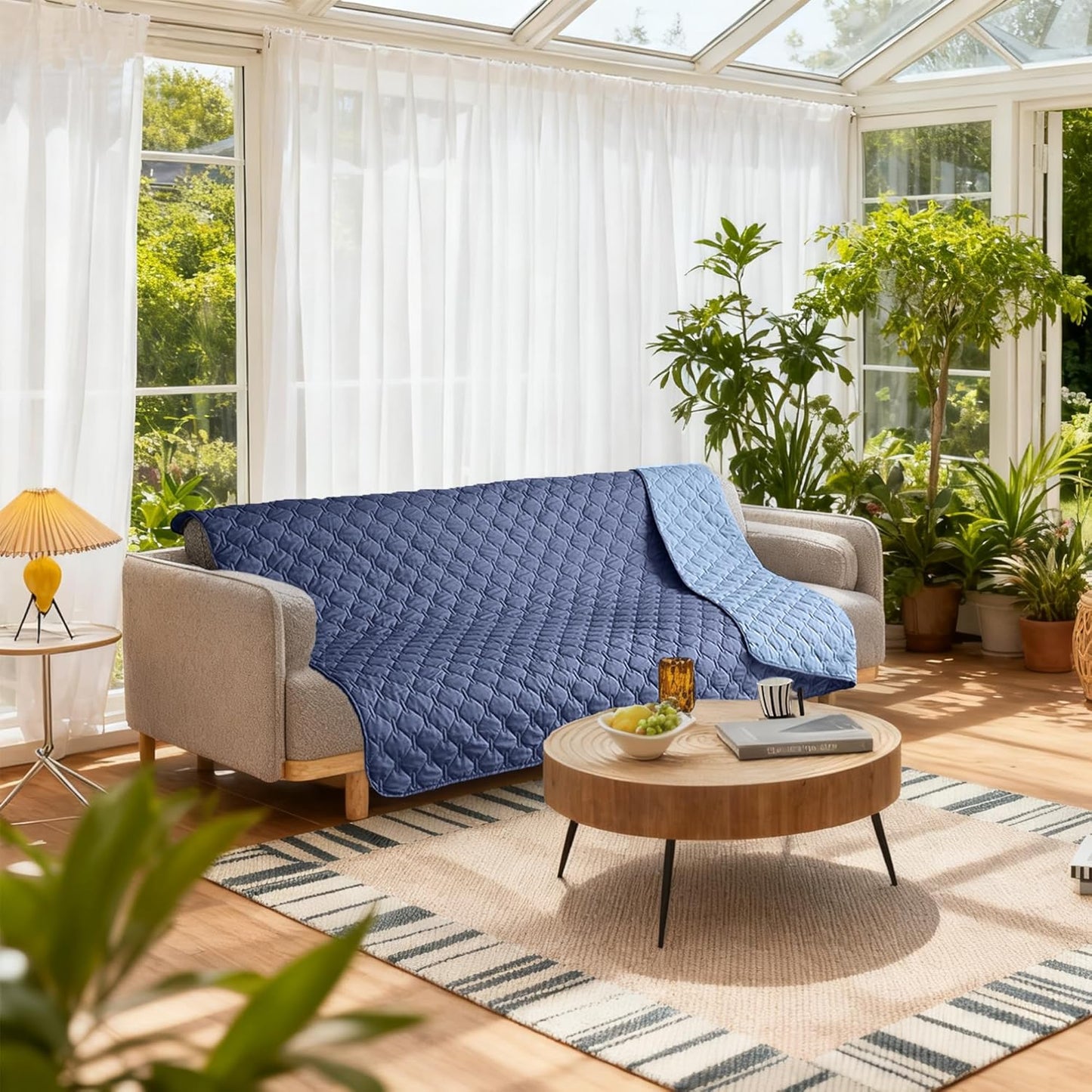 gogobunny 100% Double Sided Waterproof Dog Blanket Soft Pet Bed Cover Reversible Protect Furniture Couch Sofa Car for Puppy Large Dog Cat (Dark Navy/Light Navy, 82x102 Inch (Pack of 1))