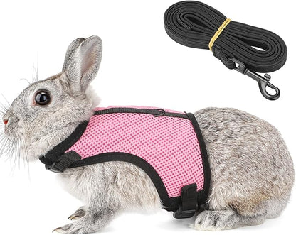PETTOM Bunny Rabbit Harness with Stretchy Leash Cute Adjustable Buckle Breathable Mesh Vest for Kitten Small Pets Walking (Pink,XS)