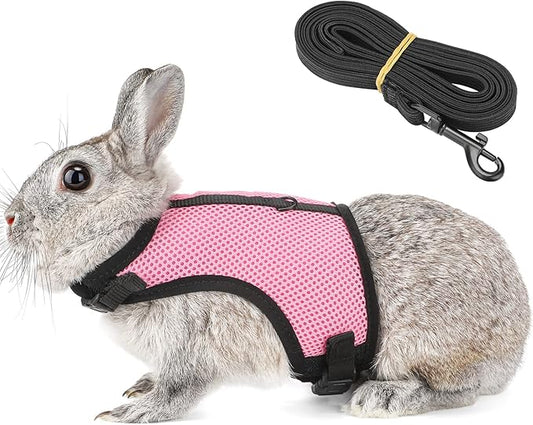 PETTOM Bunny Rabbit Harness with Stretchy Leash Cute Adjustable Buckle Breathable Mesh Vest for Kitten Small Pets Walking (Pink,XS)