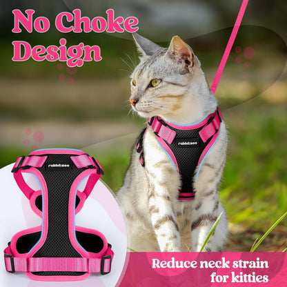 rabbitgoo Cat Harness and Leash Set, Escape Proof Soft Adjustable Vest Harnesses for Outdoor Walking, Easy Control Breathable Kitten Jacket with Reflective Strips, Black & Rose Pink, XS