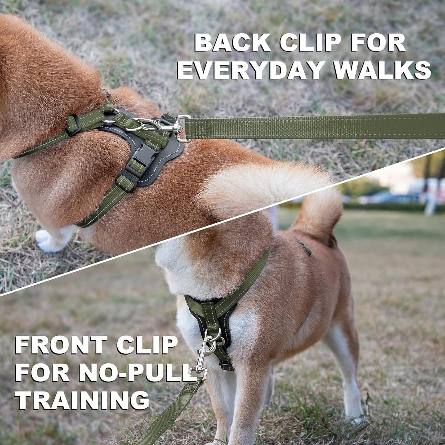 Plutus Pet Adjustable No Pull Dog Harness with Leather Accents, Heavy Duty Reflective Nylon Vest for Training, Hiking, Easy Walk Harness for Small, Medium, Large Dogs (Ranger Green, XL)