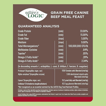 Nature's Logic Grain-Free Dry Dog Food - All-Natural, High Protein, No Synthetic Vitamins/Minerals - Gluten Free - Supports Healthy Digestion - All Breeds & Ages - Beef Meal Feast, 4.4lbs