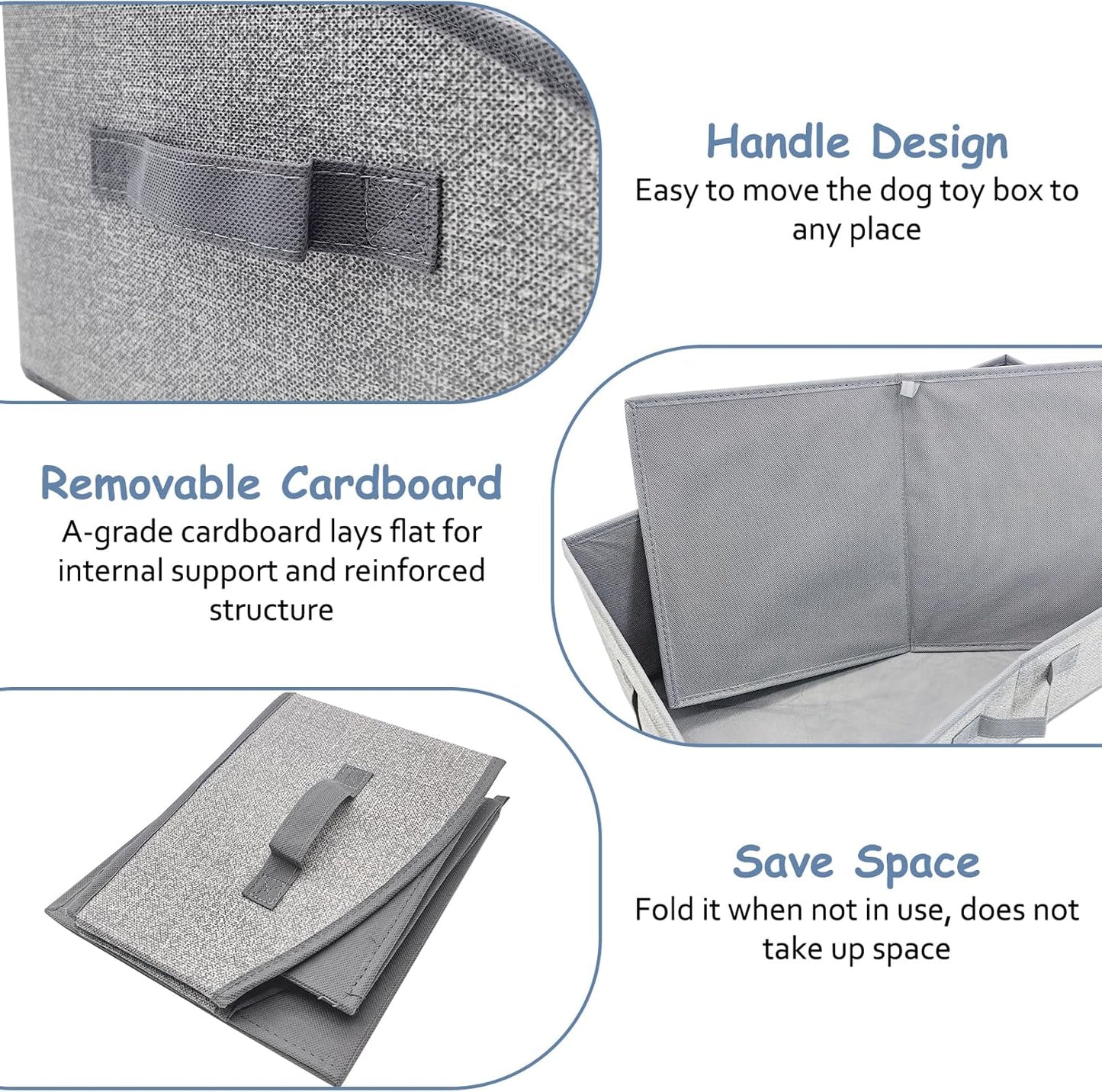 VCEPJH Dog Toy Basket Storage Box, 2 Pack Foldable Pet Toy Basket Shallow Puppy Toy Bin with Handles for Organizing Chew Toys Leashes Clothes Blankets And Accessories(Gray), TP062-2