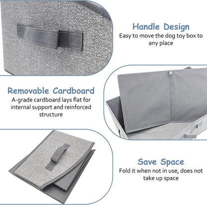 VCEPJH Dog Toy Basket Storage Box, 2 Pack Foldable Pet Toy Basket Shallow Puppy Toy Bin with Handles for Organizing Chew Toys Leashes Clothes Blankets And Accessories(Gray), TP062-2