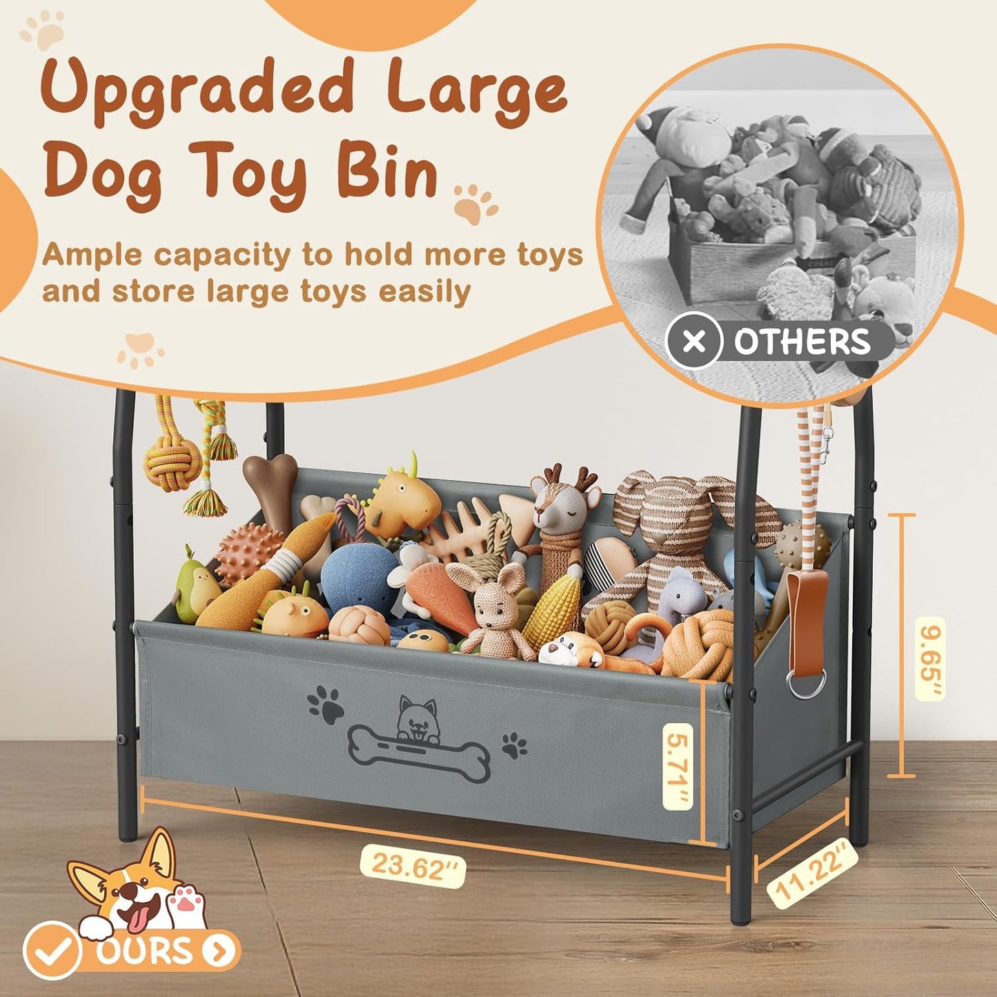 Large Dog Toy Basket, Dog Toy Bin with Storage Organizer, Trapezoid Dog Toy Box for Dog Stuff, Toy Holder Chest for Pet Dog Cat, Dog Essentials for Dog Accessories, Dog Gift Basket Living Room