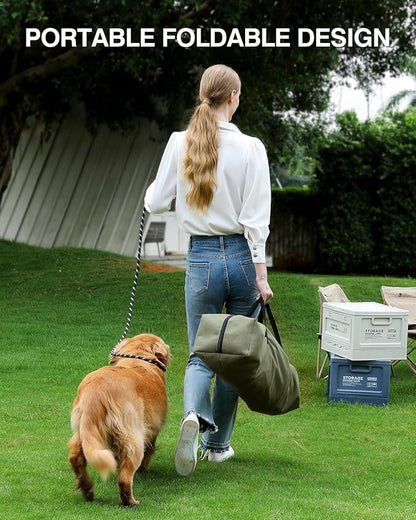 24 Inch Collapsible Travel Dog Crate for Medium Large Dogs, Portable Dog Crate 4-Door Foldable Soft Kennel with Durable Mesh Windows for Indoor & Outdoor Travel, with Storage Bag,Green