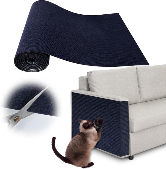 Cat Scratch Furniture Protector - 118" x 15.8" Trimmable Self-Adhesive Cats Claws Scratch Pads, DIY Cat Climbing Couch Protector for Scratch Post Cat Tree Replacement Indoor (Dark Blue)