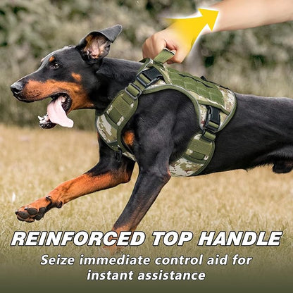 WINGOIN Tactical Dog Harness for Large Dogs, Heavy Duty No Pull Dog Harness with Handle, Adjustable Reflective Military K9 German Shepherd Big Size Dog Vest for Walking, Hunting, Green Camo (L)