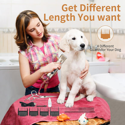 Dog Grooming Clippers, Low Noise, 2-Speed Quiet Dog Grooming Kit Rechargeable Cordless Pet Hair Clipper Trimmer Shaver for Small and Large Dogs Cats Animals