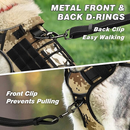 WINGOIN Tactical Dog Harness for Large Dogs, Heavy Duty No Pull Dog Harness with Handle, Adjustable Reflective Military K9 Big Pet Vest for Husky, Doberman, Walking, Hunting, Camo (XL)