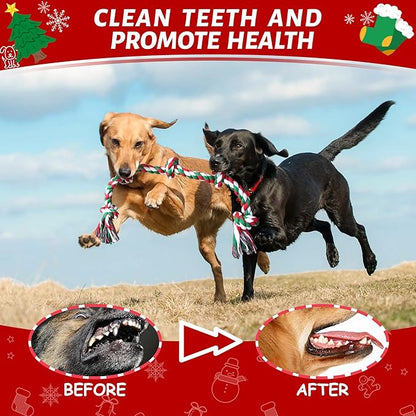 Aitmexcn Christmas Dog Rope Toys for Aggressive Chewers Large Breed, Indestructible Dog Chew Rope Toys, 5 Knots Tough Tug Toy for Teeth Cleaning, Tug of War