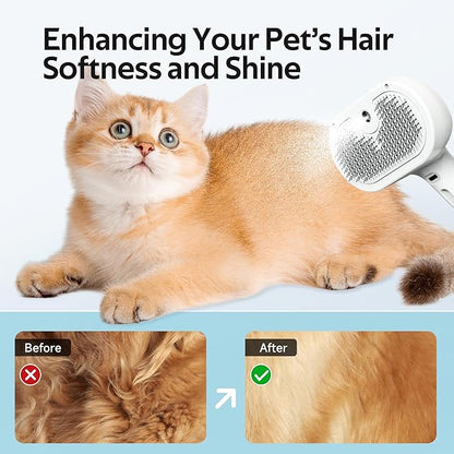 Pet Grooming Brush with Electronic Mist Spray - Gentle Deshedding Tool for Cats & Dogs, Pet Steam Brush，Reduces Shedding, Soft Bristles, Promotes Healthy Coat-Comes with a hair smoothing comb-White