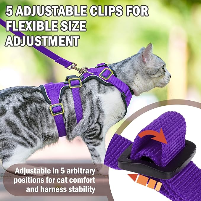 PUPTECK Cat Harness and Leash Set Escape Proof for Walking, Breathable Mash Vest Adjustable Harness for Cats Puppy Small Animals, Reflective at Night, Purple Small