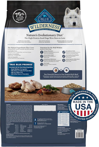 Blue Buffalo Wilderness Senior High Protein Dry Dog Food Wholesome Grains with Ingredients Chicken