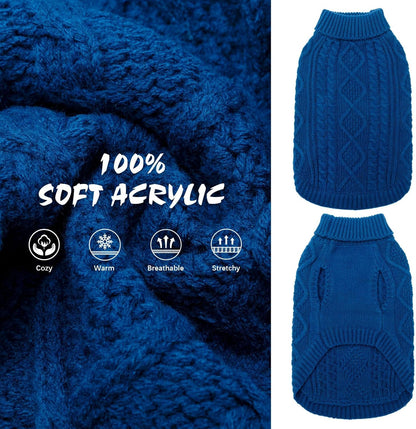 BINGPET Thermal Knitted Dog Sweater for Small Medium Large Dogs,Winter Dog Cat Coat Warm Sweartershirts Outfits,Classic Cable Knit Turtleneck Pullover Dog Jumper Coat Warm Sweartershirts(Blue,M)