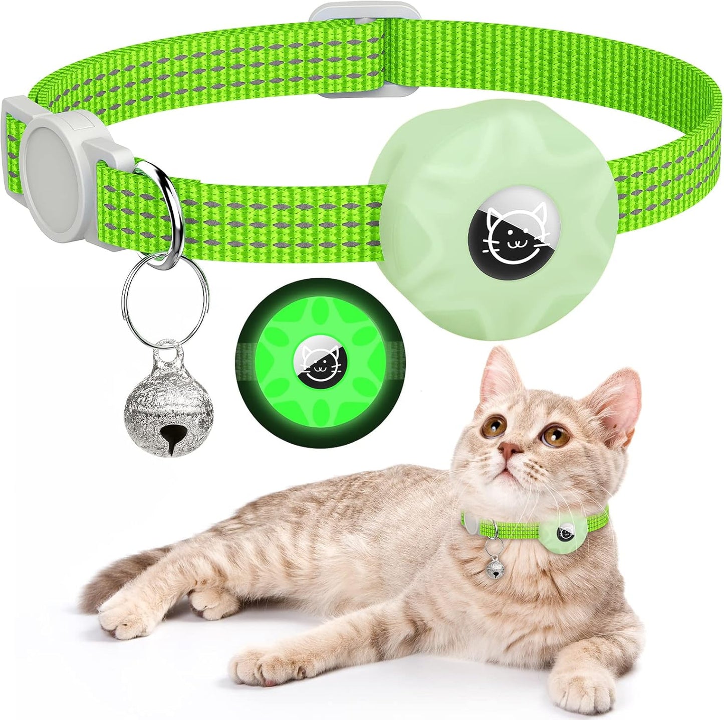 Apple AirTag Cat Collar, GPS Tracker Kitten Collar with Breakaway Feature, Lightweight and Reflective, Perfect for Cats and Puppies (Luminous Green)