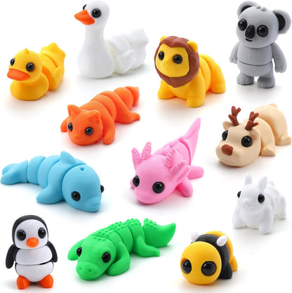 JOYIN 12 Pcs 3D Printed Animals Set, Mini Animals 3D Printed Toys - Cute Articulated Flexible Figurines Fidget Toys for Party Favors Birthday Gifts Desk Pets Office Home Decor