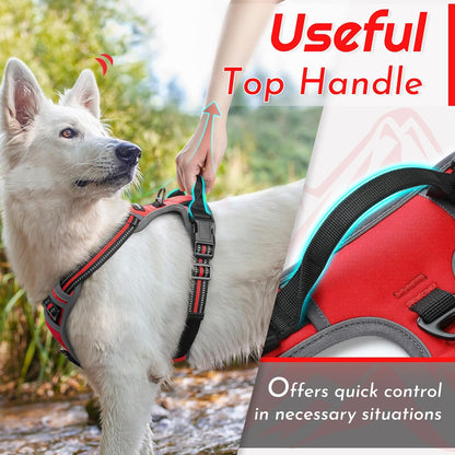 Eagloo Dog Harness Large Breed, No Pull Service Vest with Reflective Strips and Control Handle, Adjustable and Comfortable for Walking, No Choke Pet Harness with 2 Metal Rings, Red, XL