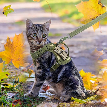 Tactical Cat Harness and Leash, Escape Proof Large Cat Walking Vest,Adjustable Soft Mesh Pet Vest Harness with Control Handle, Molle Patches