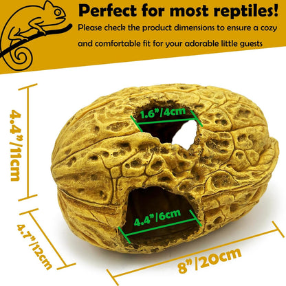 Leopard Gecko Reptile Hide Terrarium Décor Bearded Dragon Walnut Hideout Tank Accessories Decoration Cave Amphibian Habitat