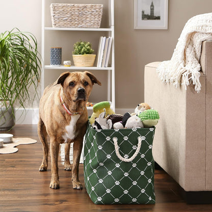 Bone Dry Pet Storage Collection Paw and Bone Print, Large Rectangle, 17.5x12x15 Hunter Green Trellis