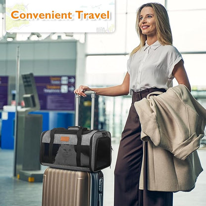 PETUX TSA Approved Pet Carrier in Cabin, 17"x11"x9.5" Soft Cat Carriers for Small Cat up to 12 lb, Top-Open Portable and Breathable Pet Carrier Airline Approved for Travel and Vet Visit, Grey