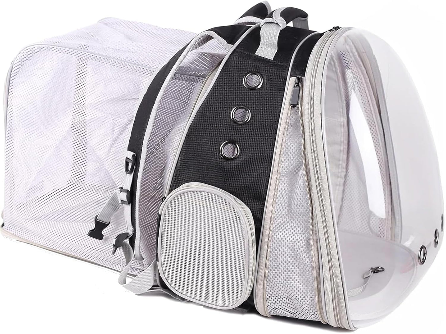 halinfer Dual Extension Pet Backpack Carrier for Large Cat and Small Puppy up to 20 Pounds, Clear Space Capsule Astronaut Transparent Bubble Window Pet Vet Travel Visit Bag