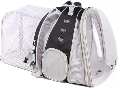 halinfer Dual Extension Pet Backpack Carrier for Large Cat and Small Puppy up to 20 Pounds, Clear Space Capsule Astronaut Transparent Bubble Window Pet Vet Travel Visit Bag