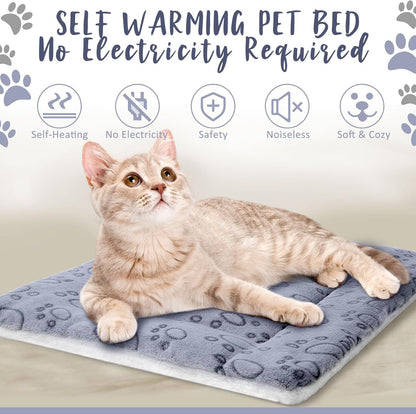 VitalCozy 2 Pack Self Warming Cat Mat Self Heating Pad Bed Reversible Machine Washable Reflects Body Heat Warm Thermal Pet Pad Crate Blanket for Feral and Indoor Cat (Dog Paw,21" X 14")